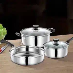 Ensemble Bol Inox avec Couvercle en Verre 5pcs