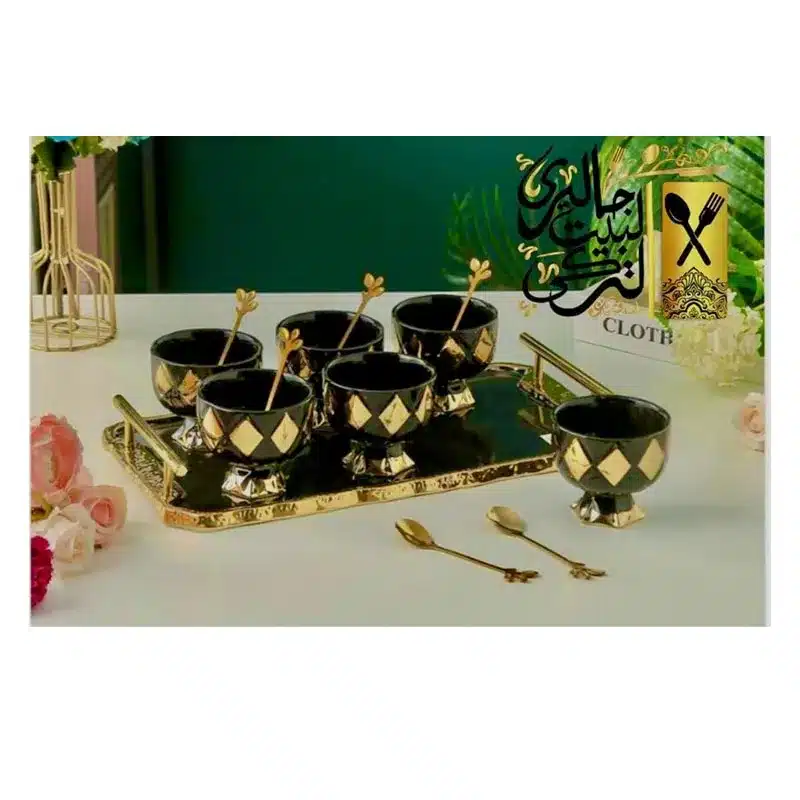 E2_11zon Ensemble saladier en porcelaine noir doré 6 pièces