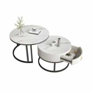 Ensemble Table Basse 2 Pièces Gigogne En Marbre Avec Tiroir