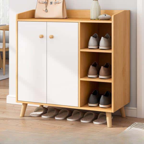 Console range chaussures avec porte et pieds en bois