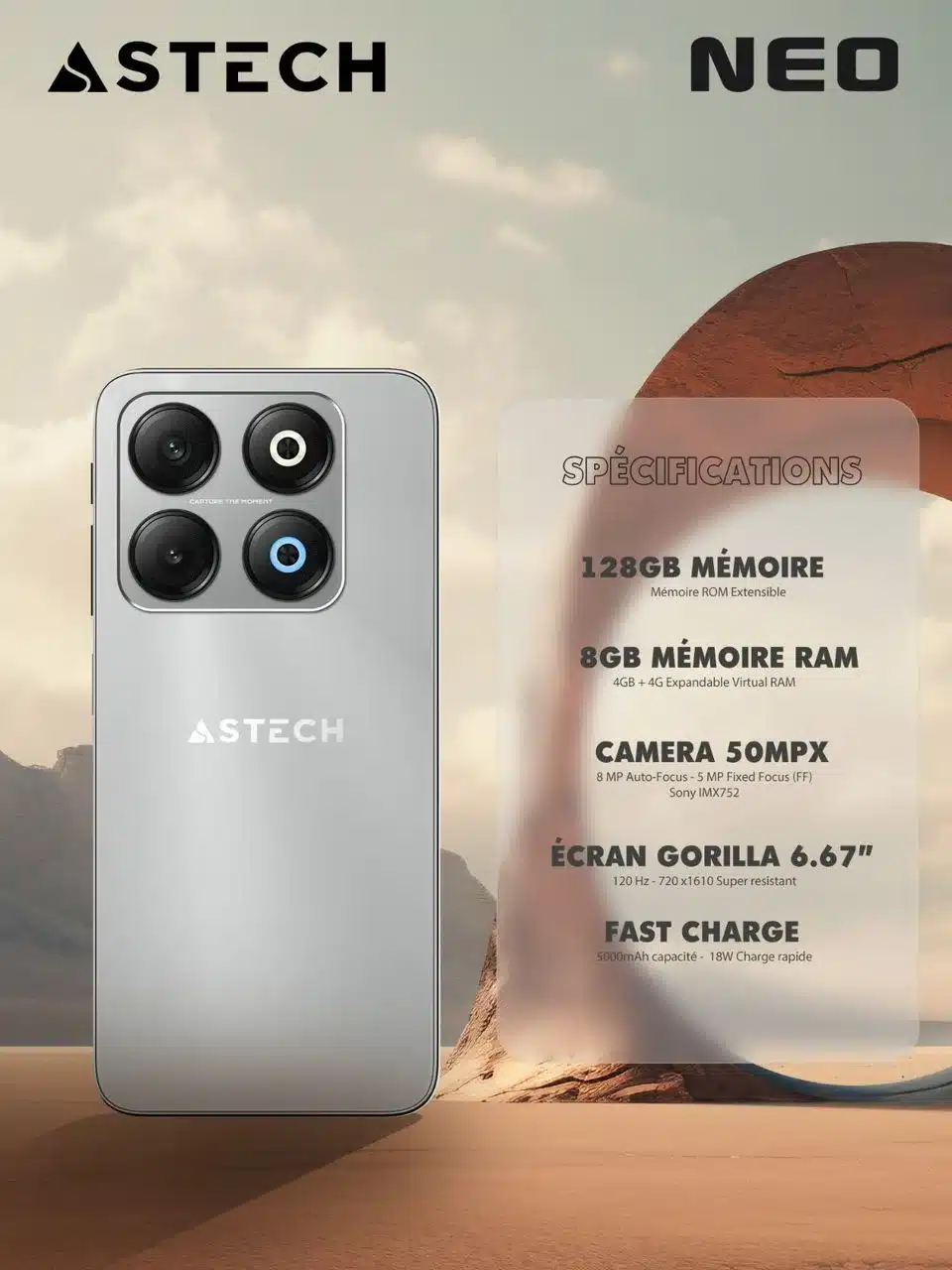 Téléphone Astech NEO -128 Go - RAM 8 GoV Téléphone Astech NEO -128 Go - RAM 8 Go