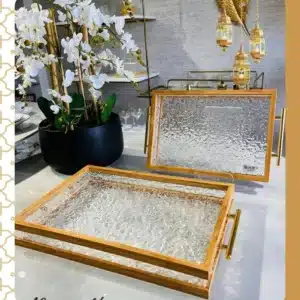 Ensemble Plateau acrylique rebord en bois 2 pcs