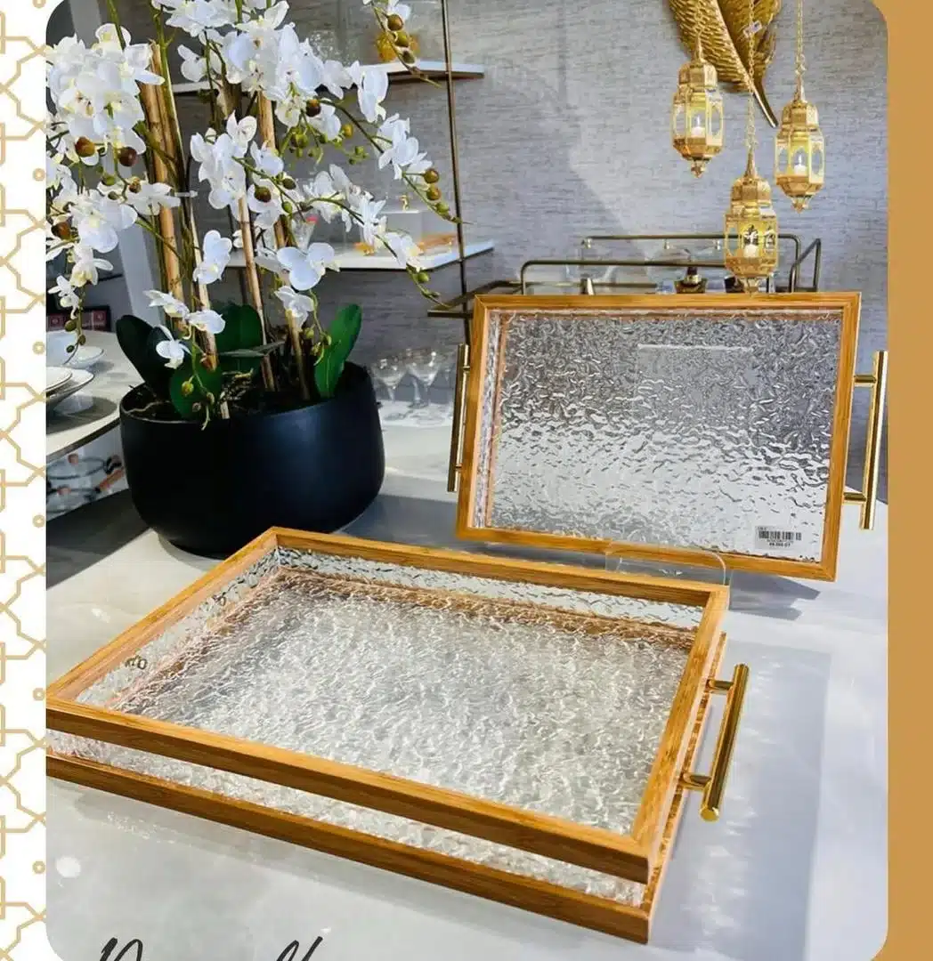 Ensemble Plateau acrylique rebord en bois 2 pcs