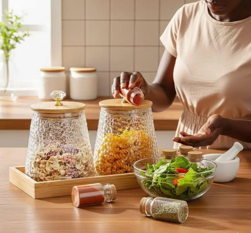 Pot en verre avec support en bois a multiple usage _jfif Pot en verre avec support en bois a multiple usage